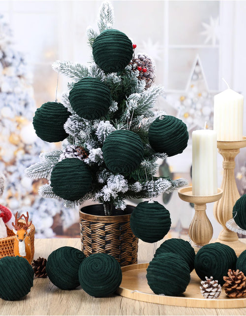 Load image into Gallery viewer, Soulchen 15 Pcs 3.15" Large Green Velvet Flocked Christmas Balls Ornaments
