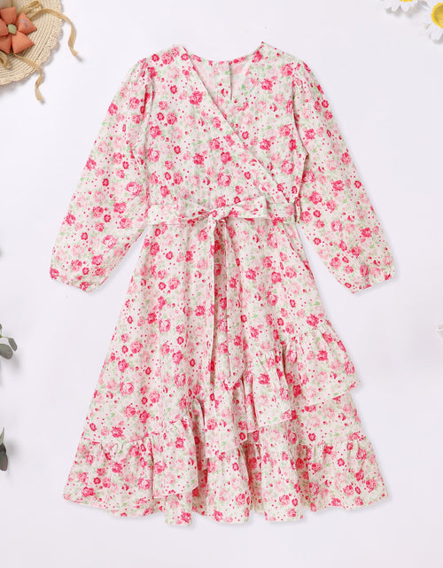 Load image into Gallery viewer, AWIBMK Mommy and Me Floral Boho A-Line V Neck Long Sleeve Dress Blue Pink Size L

