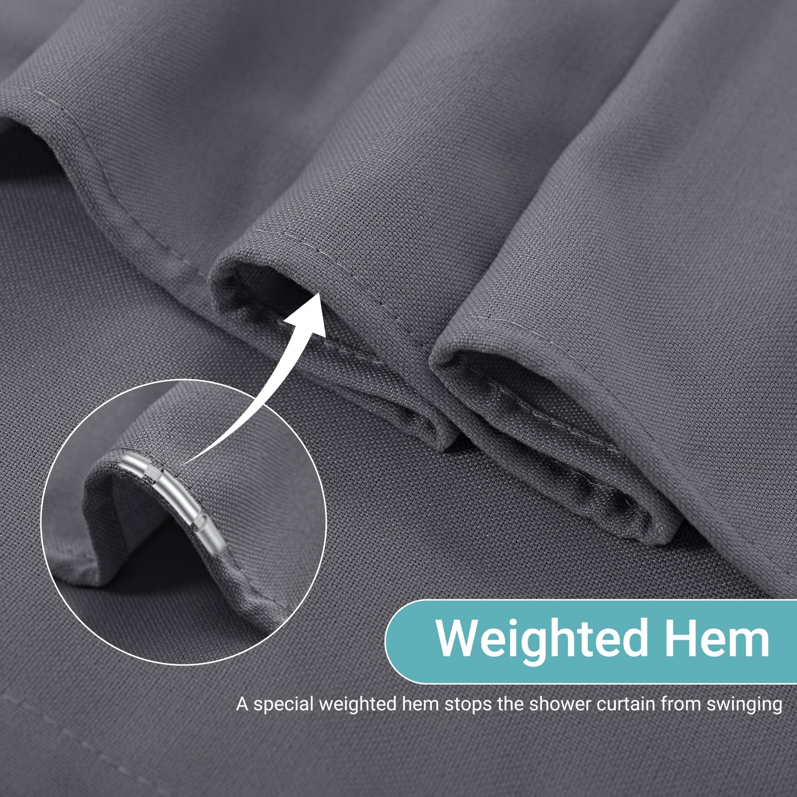 Jolilight Grey Linen Blend Shower Curtain Rustic Cottage 72x72 with Hooks