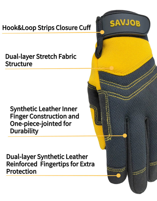 Load image into Gallery viewer, SAVJOB Women's Light-Duty Work Gloves Faux Leather Yellow Size Small

