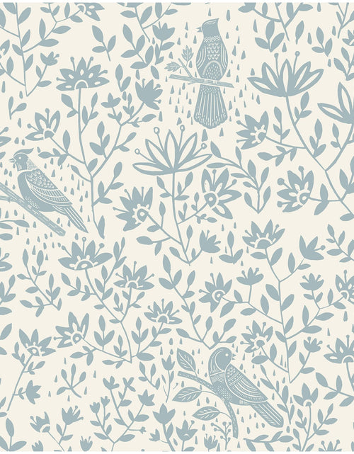 Load image into Gallery viewer, HELLKIT Peel Stick Wallpaper Blue Beige Bird 17.3x78.8in Vinyl Roll
