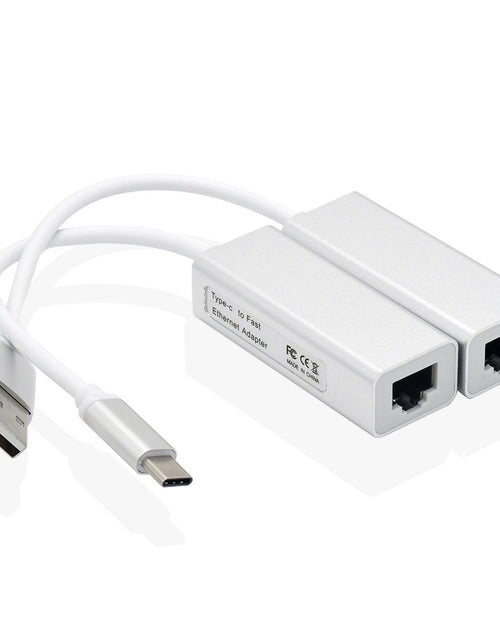 Load image into Gallery viewer, Aluminum alloy 2.0USB 100Mbps Ethernet card with no drive and cable Type-C to RJ45 Ethernet interface converter
