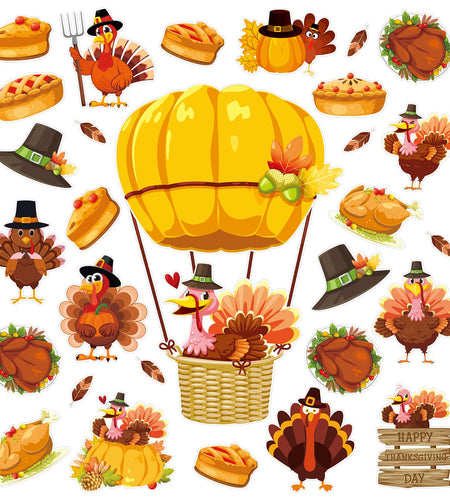 Whaline 45Pc Thanksgiving Turkey Hot Air Balloon Paper Cutouts Autumn Decor