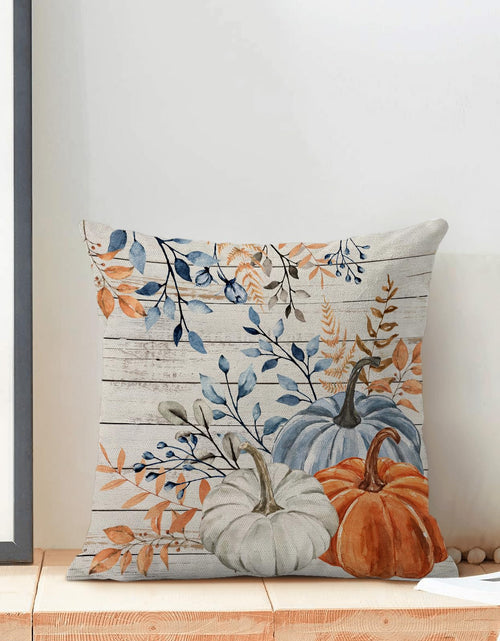 Load image into Gallery viewer, Yxuiyal Fall Pillow Covers 18x18 Set of 2 Blue Orange Pumpkin Leaves
