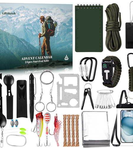 GiftSketch Survival Kit Advent Calendar 2025 24 Days Outdoor Camping Black