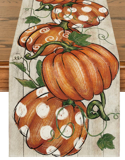 Load image into Gallery viewer, Artoid Mode Polka Dot Pumpkins Vine Wood Fall Table Runner 13x36 Inch
