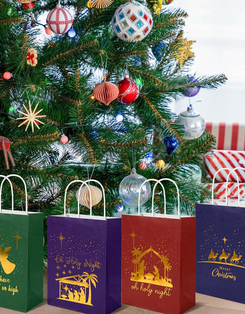 Load image into Gallery viewer, Bolsome 24Pcs Christmas Nativity Gift Bags Red Green Blue Gold Foil
