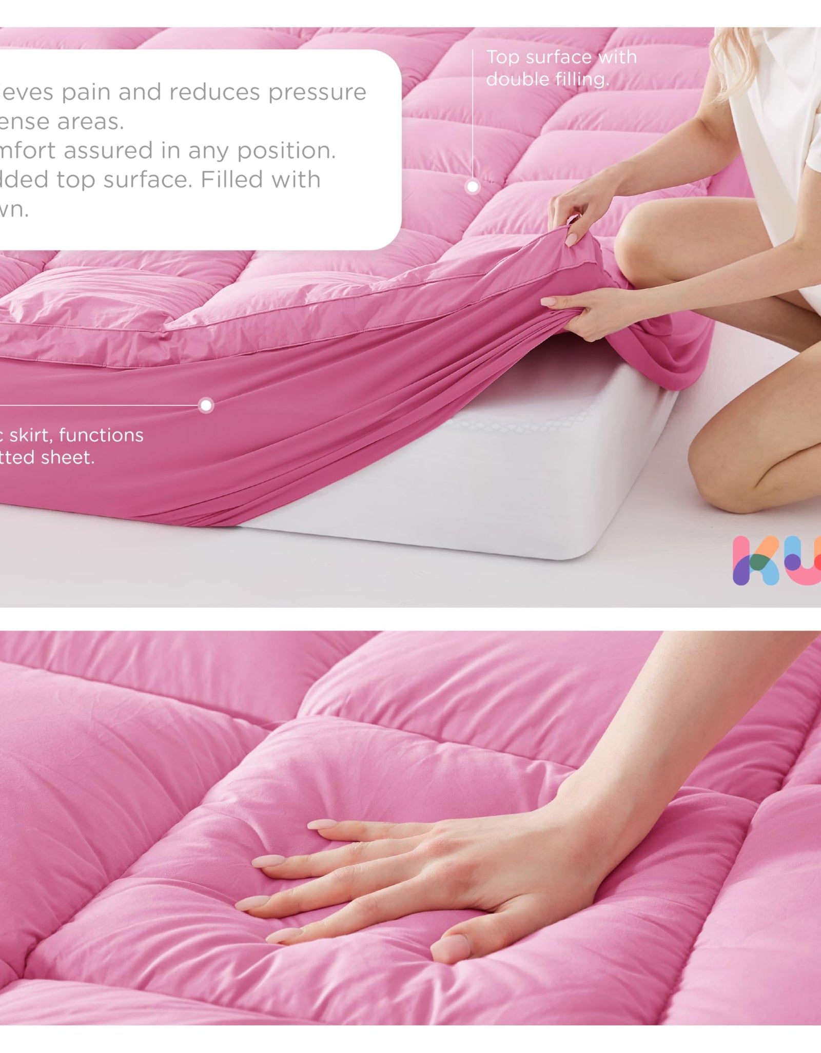 KUB Cotton Mattress Topper Cooling Pillow Top White Queen 80x60in