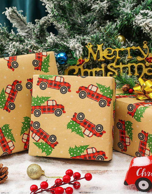 Load image into Gallery viewer, CAMKUZON Kraft Christmas Wrapping Paper Roll Vintage Red Black Plaid 17.4 Inch
