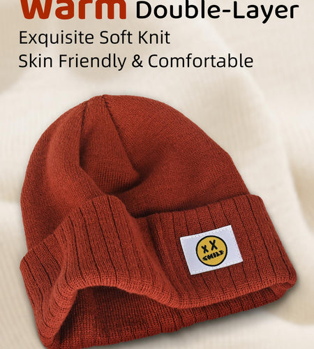 XMMAXFLOW Thick Knitted Winter Beanie Hat Cuffed Skull Cap Dark Orange
