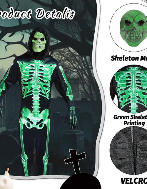 Load image into Gallery viewer, XXLOG Glow in the Dark Skeleton Costume Hooded Jumpsuit Halloween Cosplay Adult

