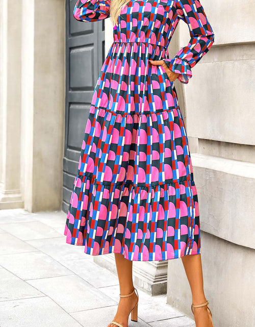Load image into Gallery viewer, KIRUNDO Womens Spring Long Sleeve Boho Floral Midi Dress Pink Size M
