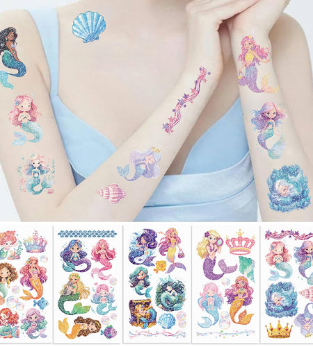 SBOBUY 10 Sheets Yellow Mermaid Temporary Tattoos Birthday Party Supplies