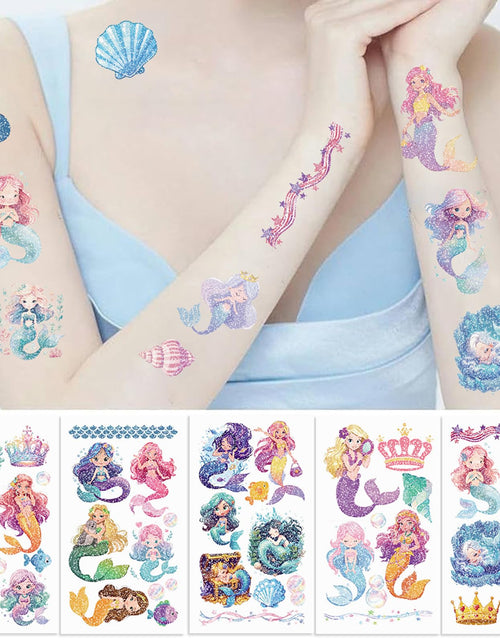 Load image into Gallery viewer, SBOBUY 10 Sheets Yellow Mermaid Temporary Tattoos Birthday Party Supplies
