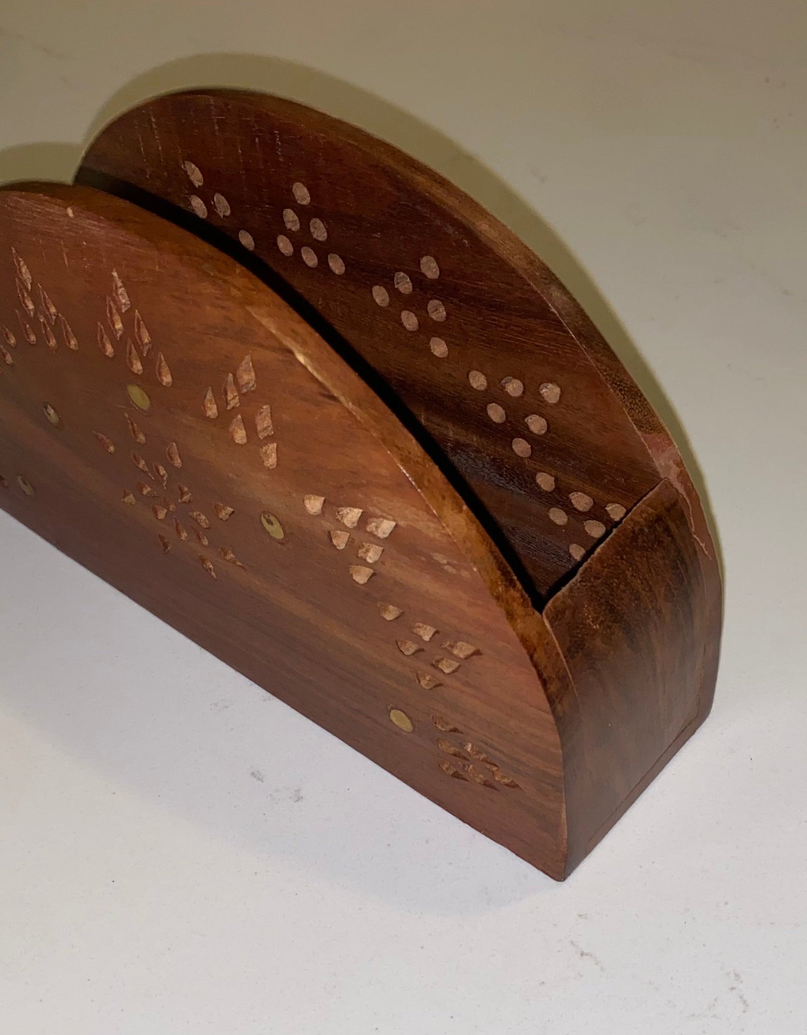 Vintage Wooden Paper Tissue Box Napkin & Tissue Holder Box Brass Inlay
