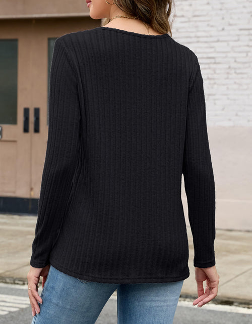 Load image into Gallery viewer, Edelqual Womens Long Sleeve Henley V Neck Sweater Black Size M

