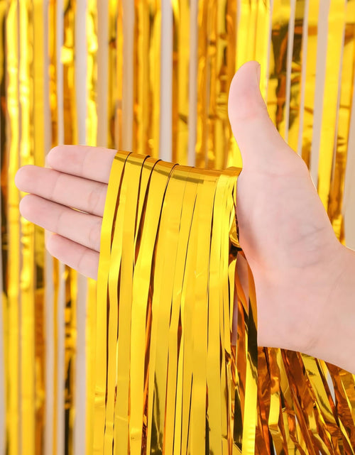 Load image into Gallery viewer, Calmi Halloween Foil Fringe Curtain Backdrop 6.6x3.3ft Orange Purple Black 3Pack
