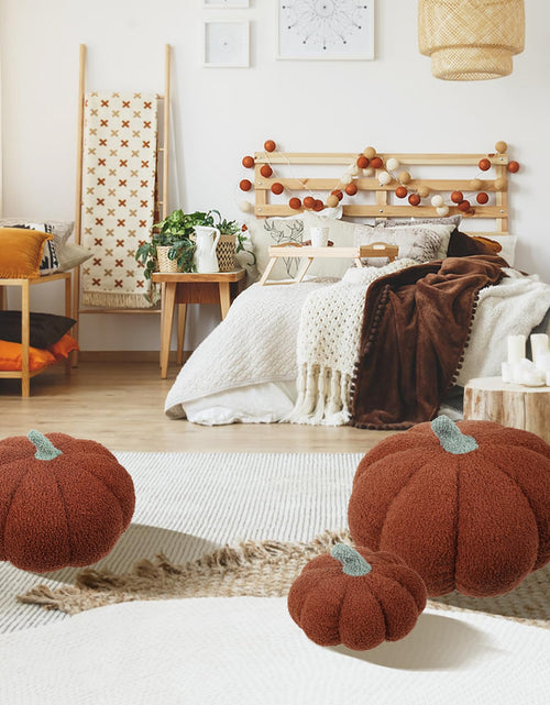 Load image into Gallery viewer, RoseCraft Pumpkin Throw Pillows 3Pc Brown 12/10/8in Fall Thanksgiving
