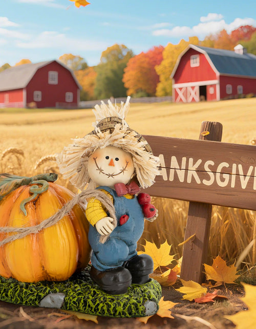 Load image into Gallery viewer, Hodao Thanksgiving Scarecrow Turkey Pumpkin Decor Farmhouse Fall Centerpiece Red
