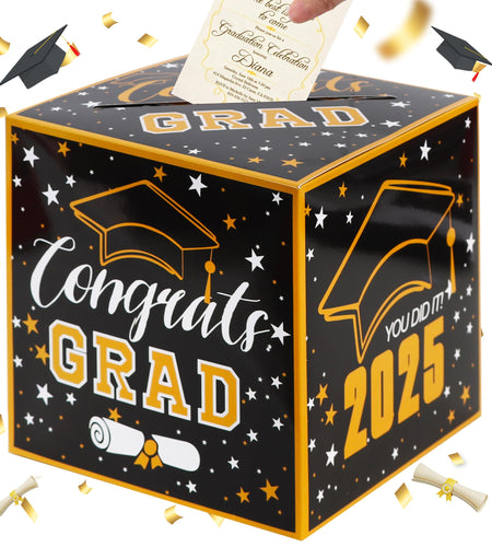 BEISHIDA 2025 Graduation Card Box Black Gold 9x9x9 Inch Party Decor