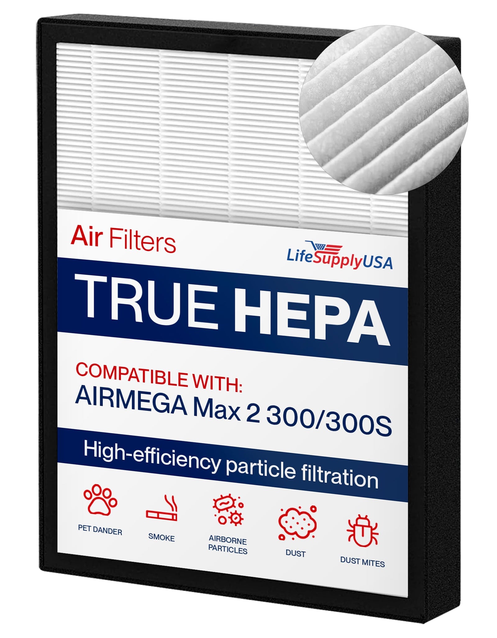 LifeSupplyUSA True HEPA Max2 Filter AP-1515-FP for Coway Airmega 300/300S