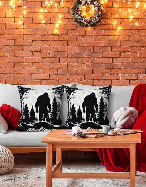 Load image into Gallery viewer, Burbell Bigfoot Christmas Pillow Covers Set of 2 Black 18x18
