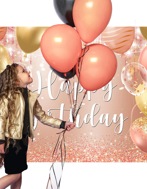 Load image into Gallery viewer, Riyidecor Happy Birthday Backdrop Champagne Pink Gold Balloons 7x5ft Polyester
