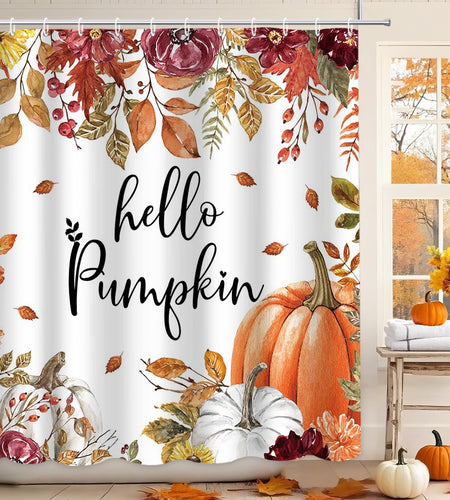 MEHOFOND Fall Pumpkin Watercolor Shower Curtain 72x72 Inch Waterproof Hooks