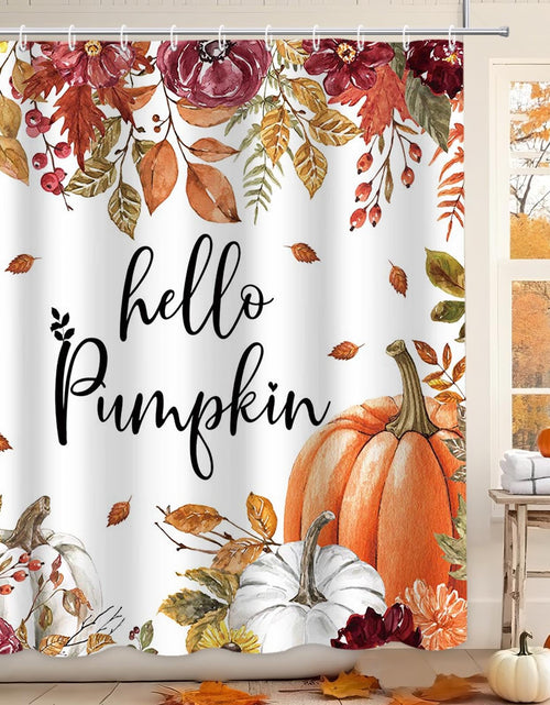 Load image into Gallery viewer, MEHOFOND Fall Pumpkin Watercolor Shower Curtain 72x72 Inch Waterproof Hooks
