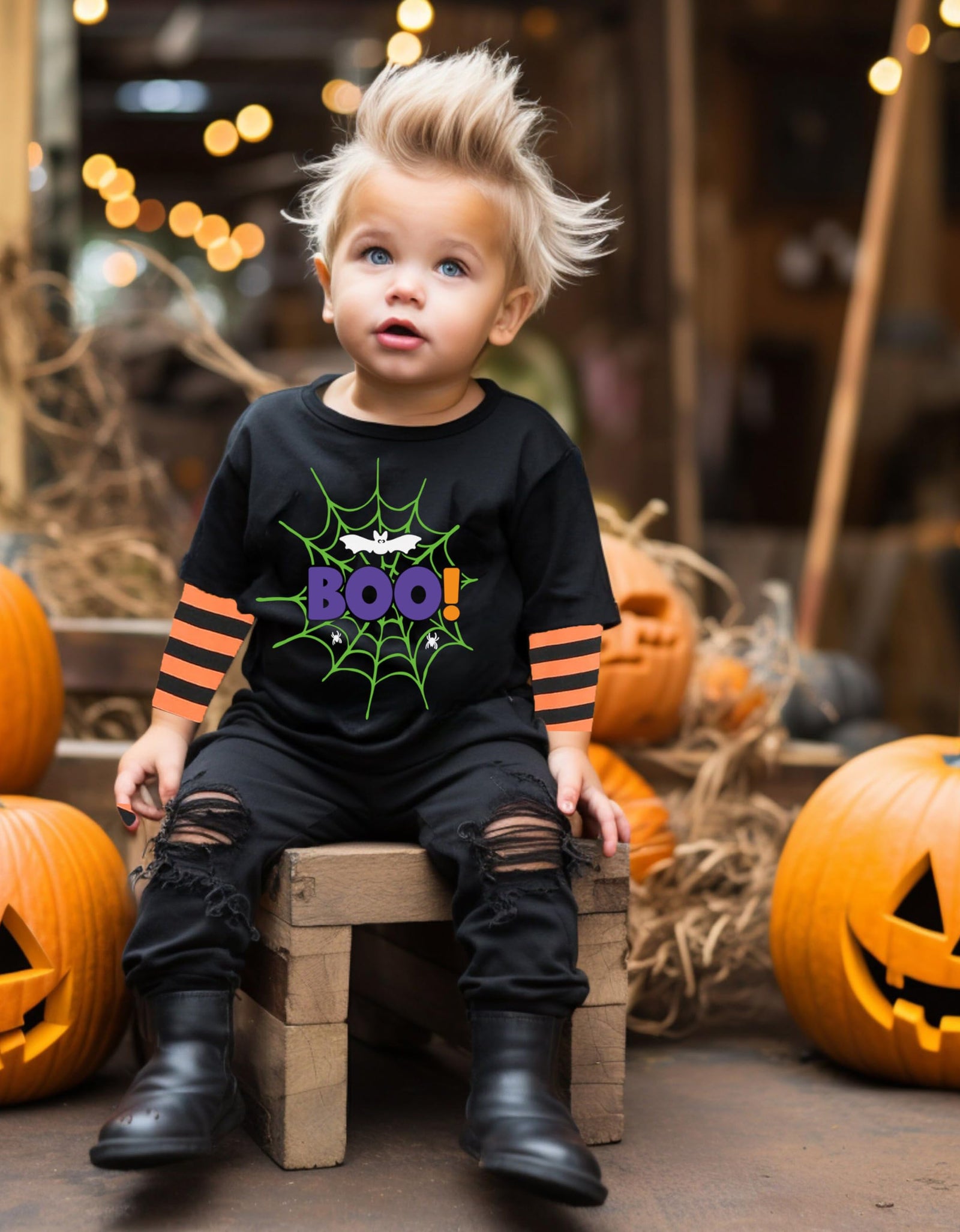 XFSJGNA Toddler Halloween Raglan Long Sleeve Shirt Boo Bat Black Size 5T