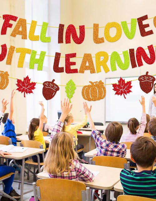 Load image into Gallery viewer, YWLACC Fall in Love with Learning Classroom Banner Autumn Leaves Pumpkin
