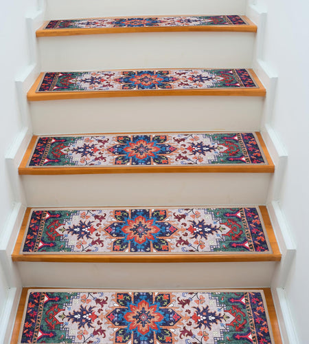 BAOLIVE Stair Treads Carpet 30x8 Orange 4pc Indoor Rubber Backing Boho