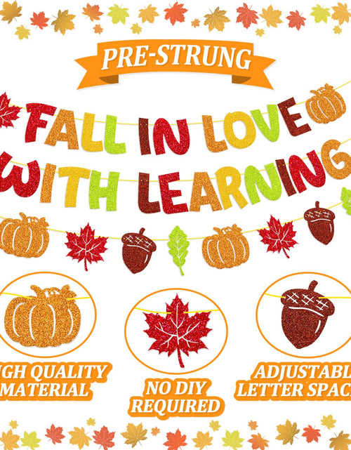 Load image into Gallery viewer, YWLACC Fall in Love with Learning Classroom Banner Autumn Leaves Pumpkin
