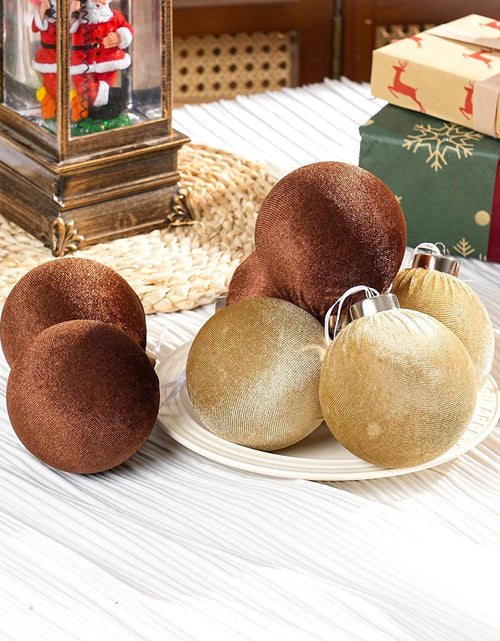 Load image into Gallery viewer, Xmastell 12 Pcs Velvet Christmas Ornaments Set Coffee Brown 3.15 Inch
