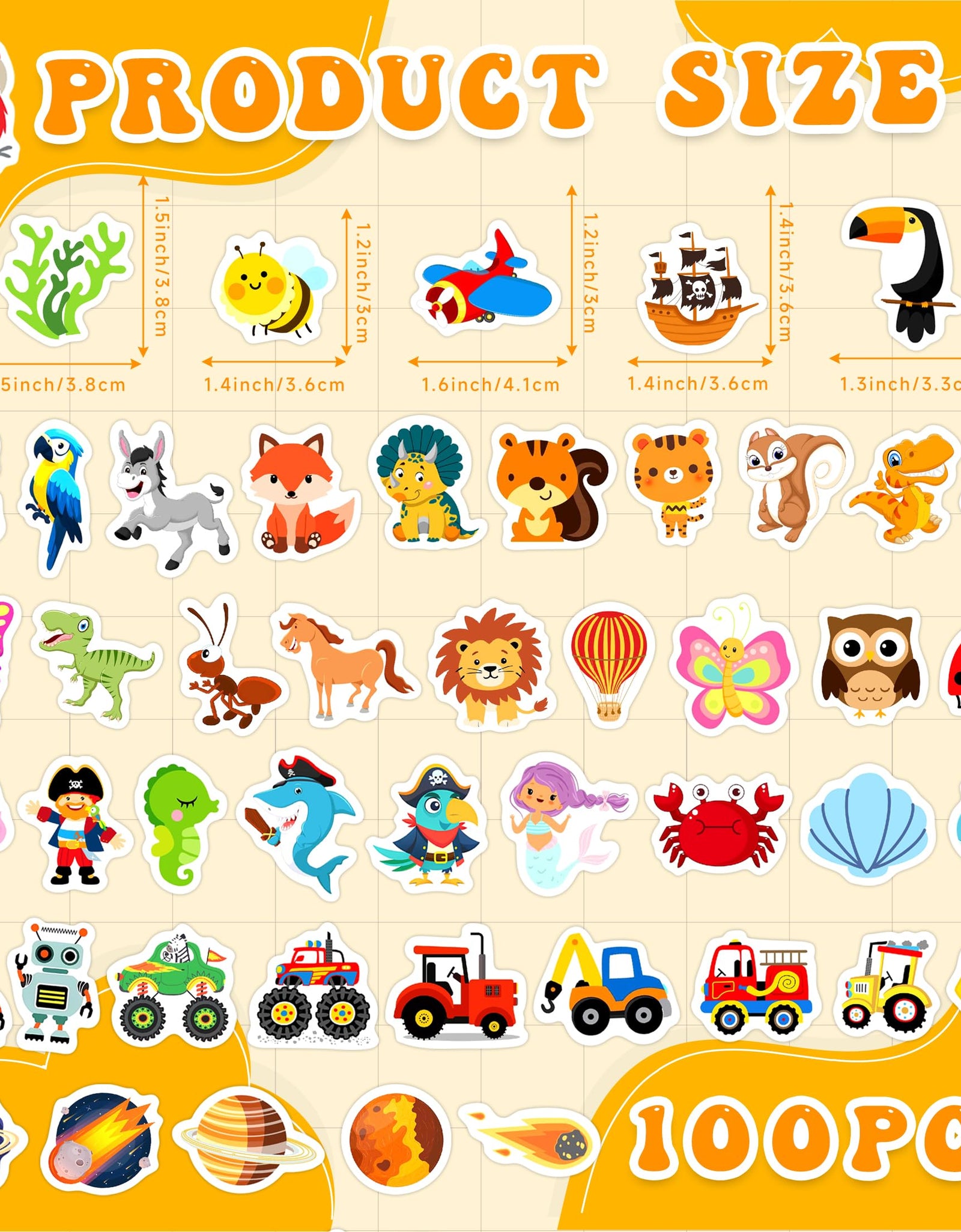 Bolcguri Cartoon Water Bottle Stickers 100 pcs Waterproof Vinyl Decals Colorful