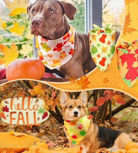 Preboun 100Pcs Fall Thanksgiving Dog Bandanas Pumpkin Maple Leaves Yellow Orange