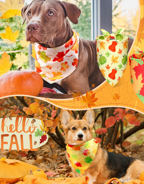 Load image into Gallery viewer, Preboun 100Pcs Fall Thanksgiving Dog Bandanas Pumpkin Maple Leaves Yellow Orange
