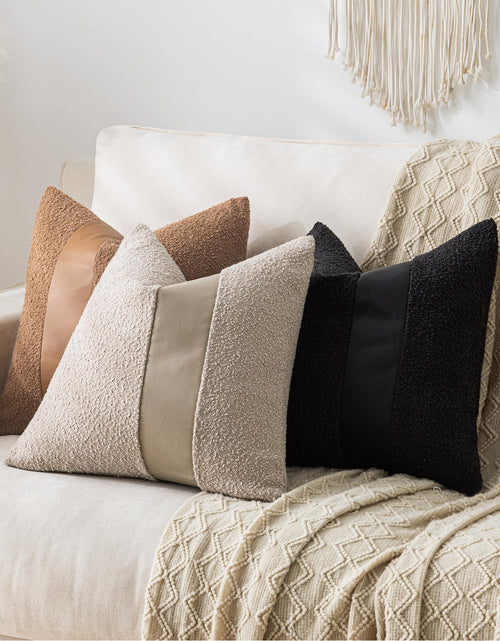 Load image into Gallery viewer, Laolitou 2 Pack Boucle Pillow Covers 18x18 Inch Faux Leather Oatmeal

