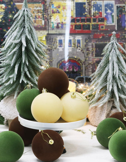 Load image into Gallery viewer, Senjie 30pcs Velvet Christmas Balls Ornaments 2.36in Brown Green Khaki
