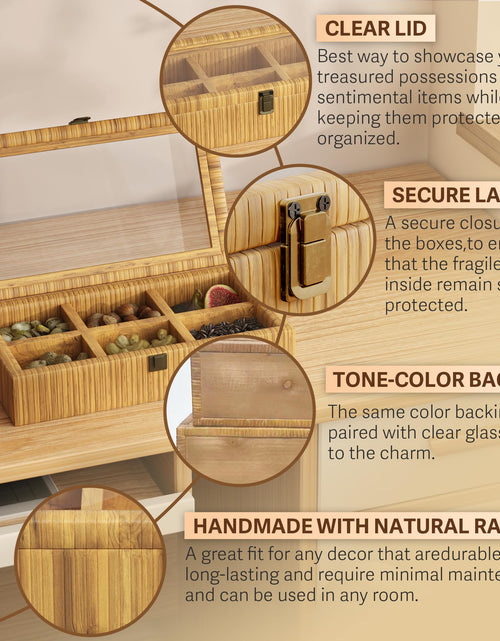 Load image into Gallery viewer, Fllamo Rattan Storage Box with Lid 6 Compartments Brown 11.8x7.8x3in
