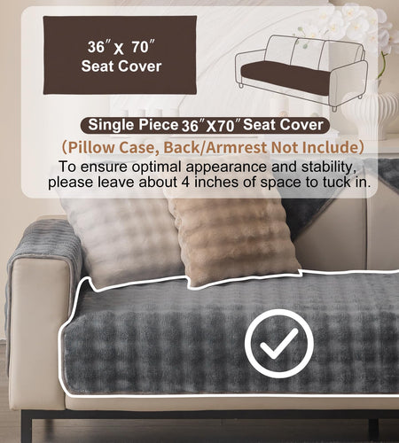 Aucrovee Plush Velvet Non Slip Sofa Cover 3 Cushion 36x70 Light Grey