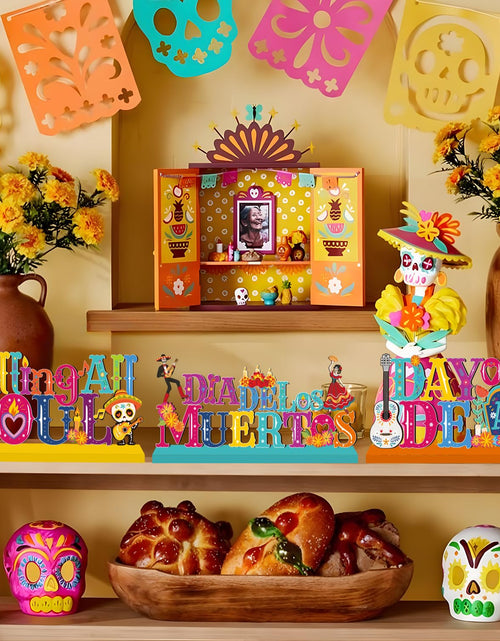 Load image into Gallery viewer, 4Pcs Dia De Los Muertos Wooden Table Centerpieces Mexican Decor Halloween
