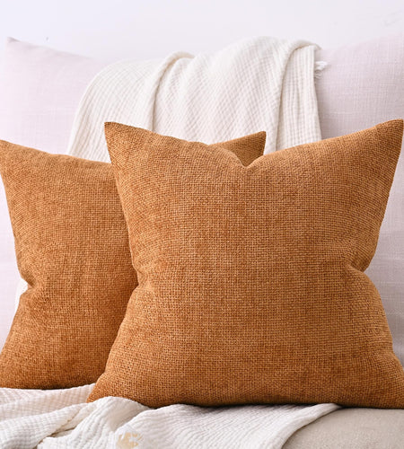Cozoomy Chenille Linen Throw Pillow Covers 12x20 Inch Rustic Bronze Set of 2