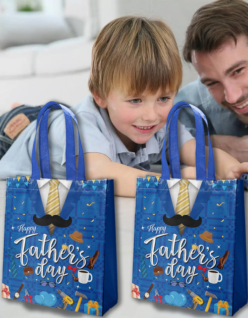 Load image into Gallery viewer, delaimastor 16Pcs Father's Day Non-Woven Gift Bags Blue Black 7.8x3.1x9.8in
