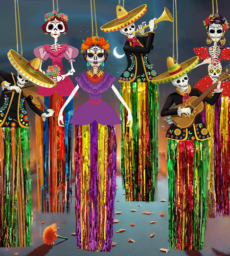 Aovaely 6 PCS Day of The Dead Sugar Skull Hanging Decorations C-Girl Group