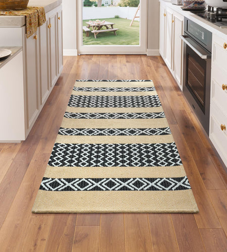 QiCaiJia Boho Runner Rug Brown Low Pile Polypropylene 24x47in