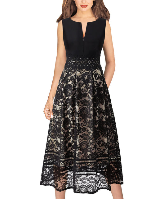 Load image into Gallery viewer, VFSHOW Womens Black Lace Tie Waist Front Zipper Slim A-Line Dress Size L

