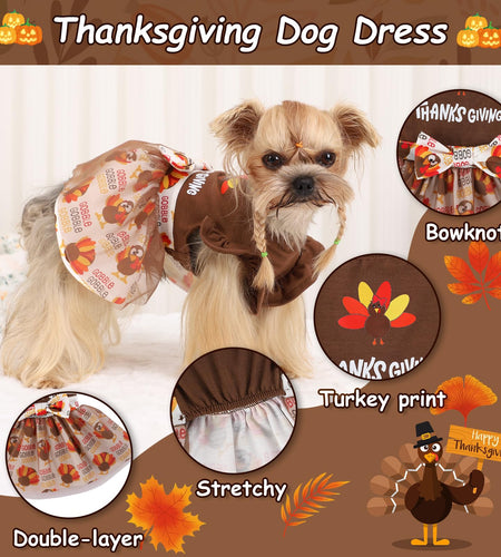 Sebaoyu Thanksgiving Dog Dress Brown Turkey Outfit Medium Size
