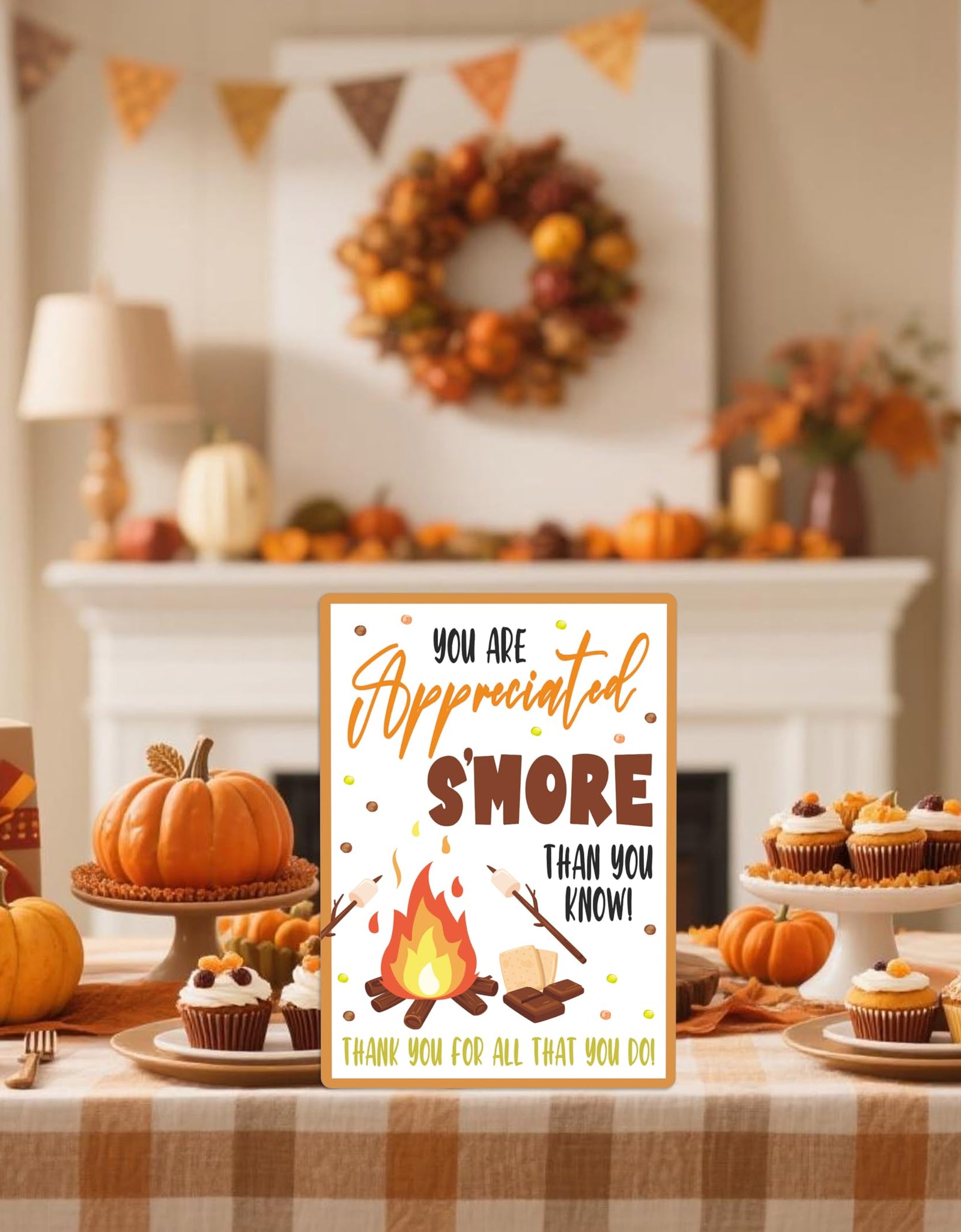 Muruseni Appreciated Smore Fall Party Sign 8x11 Wooden with Stand