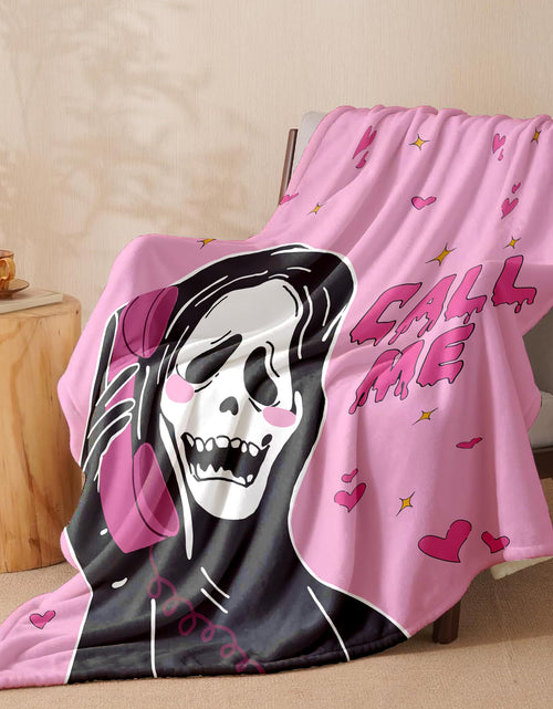Load image into Gallery viewer, LOSIVISHE Halloween Flannel Throw Blanket Pink Ghost Pattern 50x70 in
